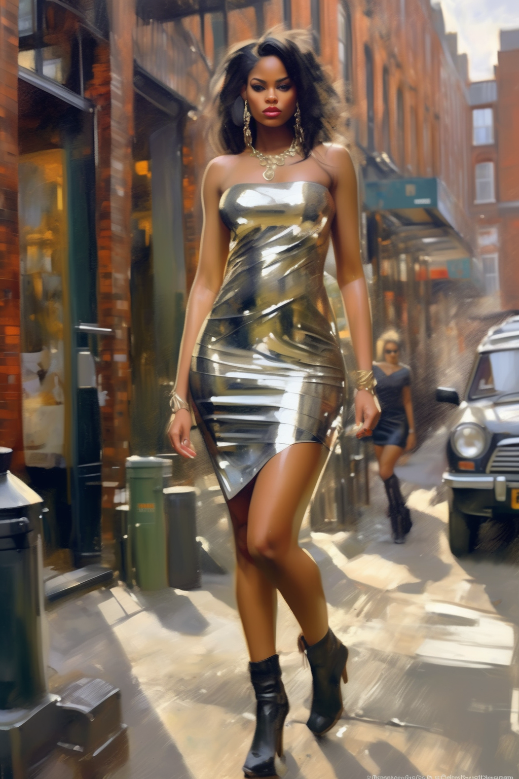 00202-3807107785-_lora_Ben Aronson Style_1_Ben Aronson Style - A bold curvaceous ebony woman wearing a metallic mini dress by Balmain, posing in.png